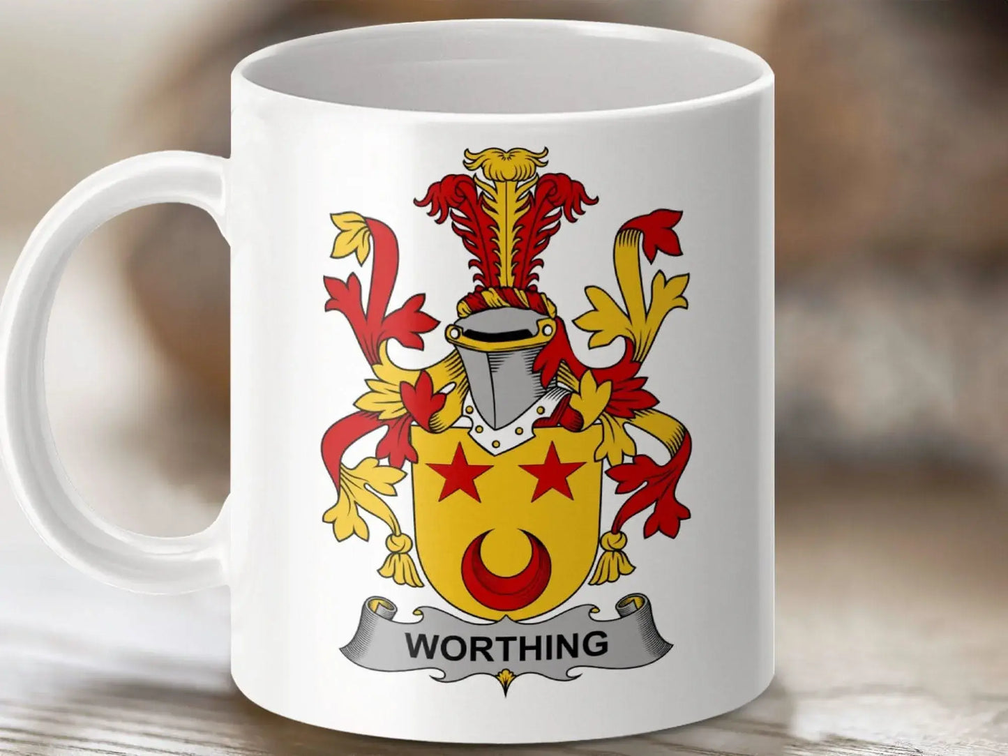 Worthing Family Crest Coat of Arms Mug - Celtic Ancestry Gifts