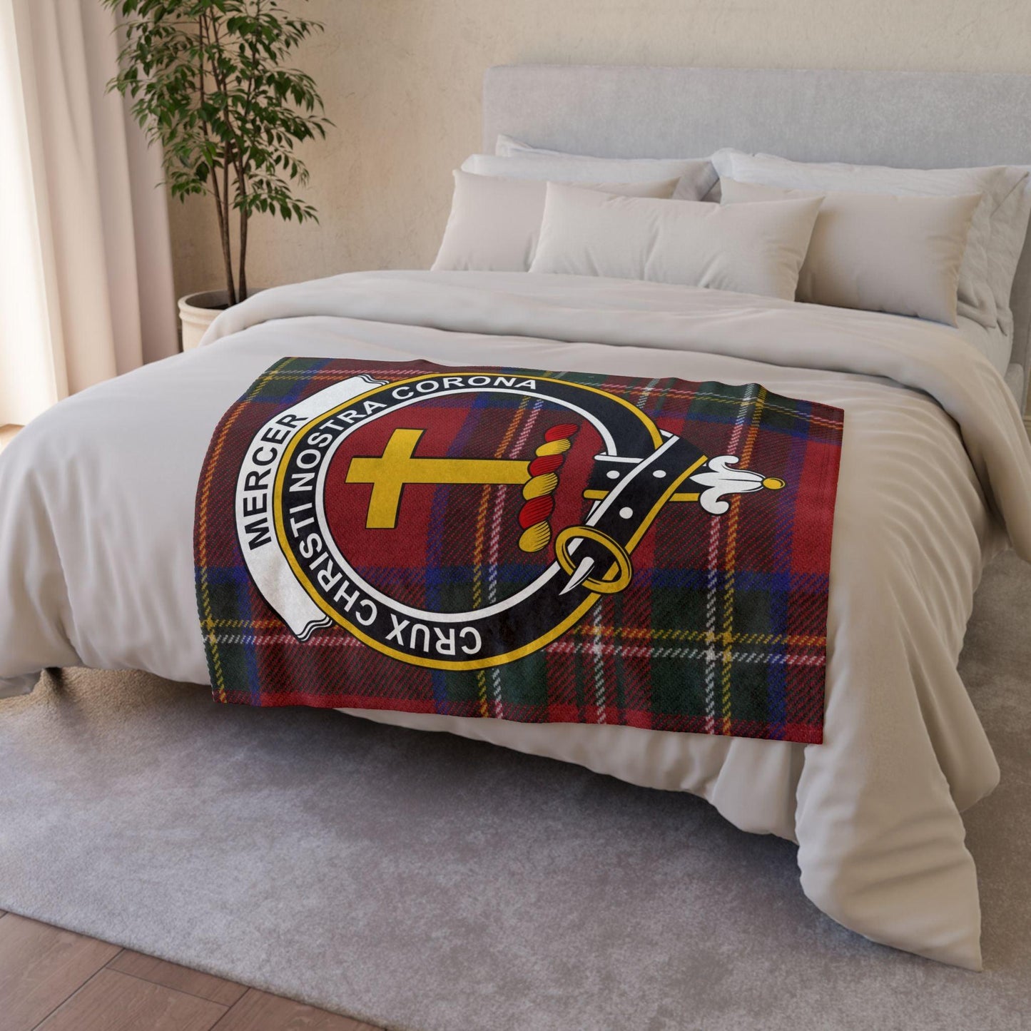 Mercer Clan Tartan Blanket – Scottish Crest Throw