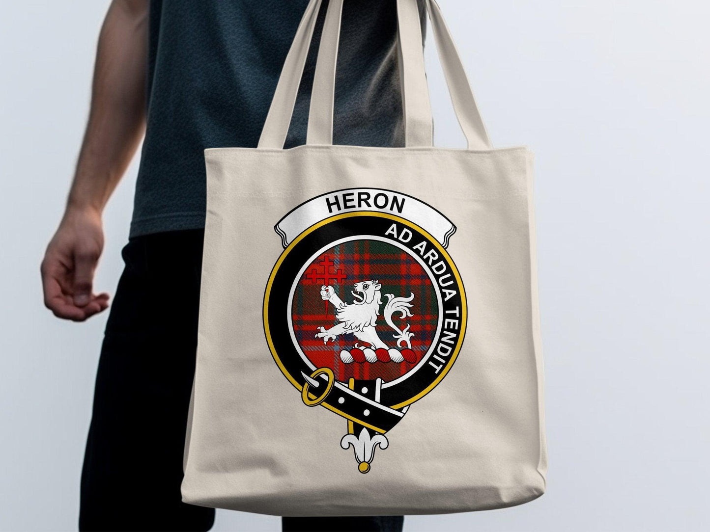 Heron Scottish Clan Crest Tartan Tote Bags - Celtic Ancestry Gifts