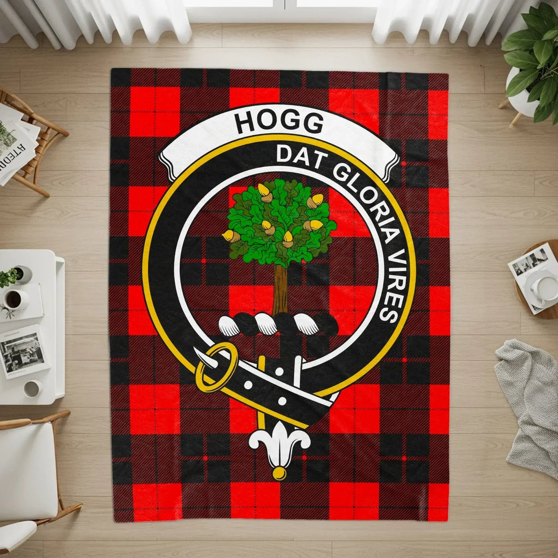 HOGG DAT GLORIA VIRES Red Plaid Personalized Rug product type