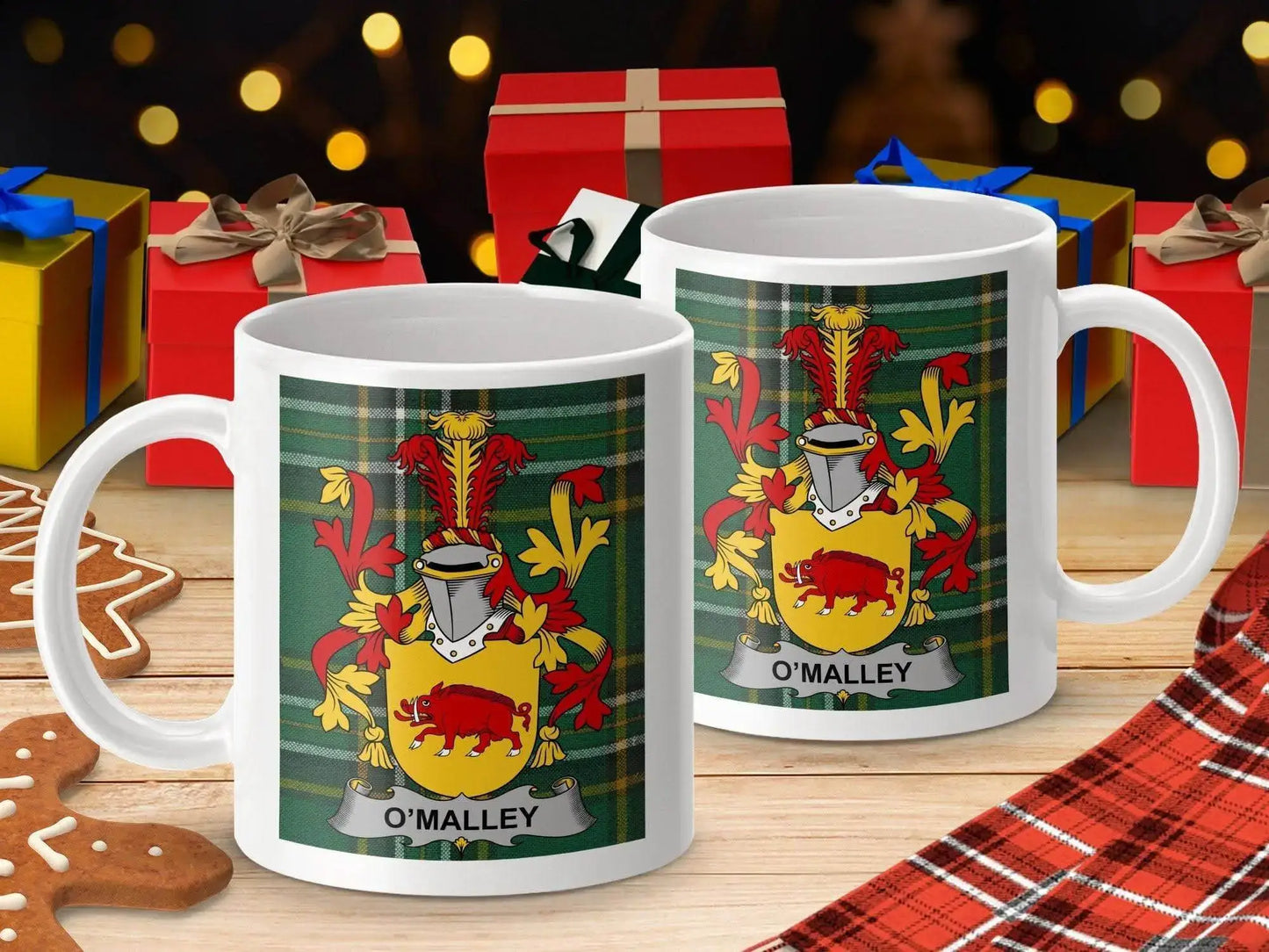OMalley Surname Family Crest Irish National Tartan Mug - Celtic Ancestry Gifts