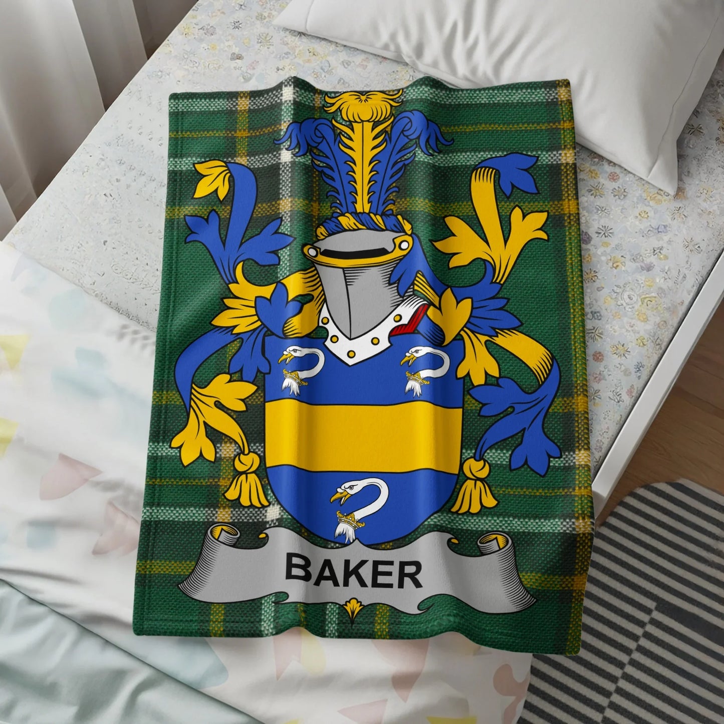 Baker Family Crest Design Plaid Blanket Cozy Bedding product