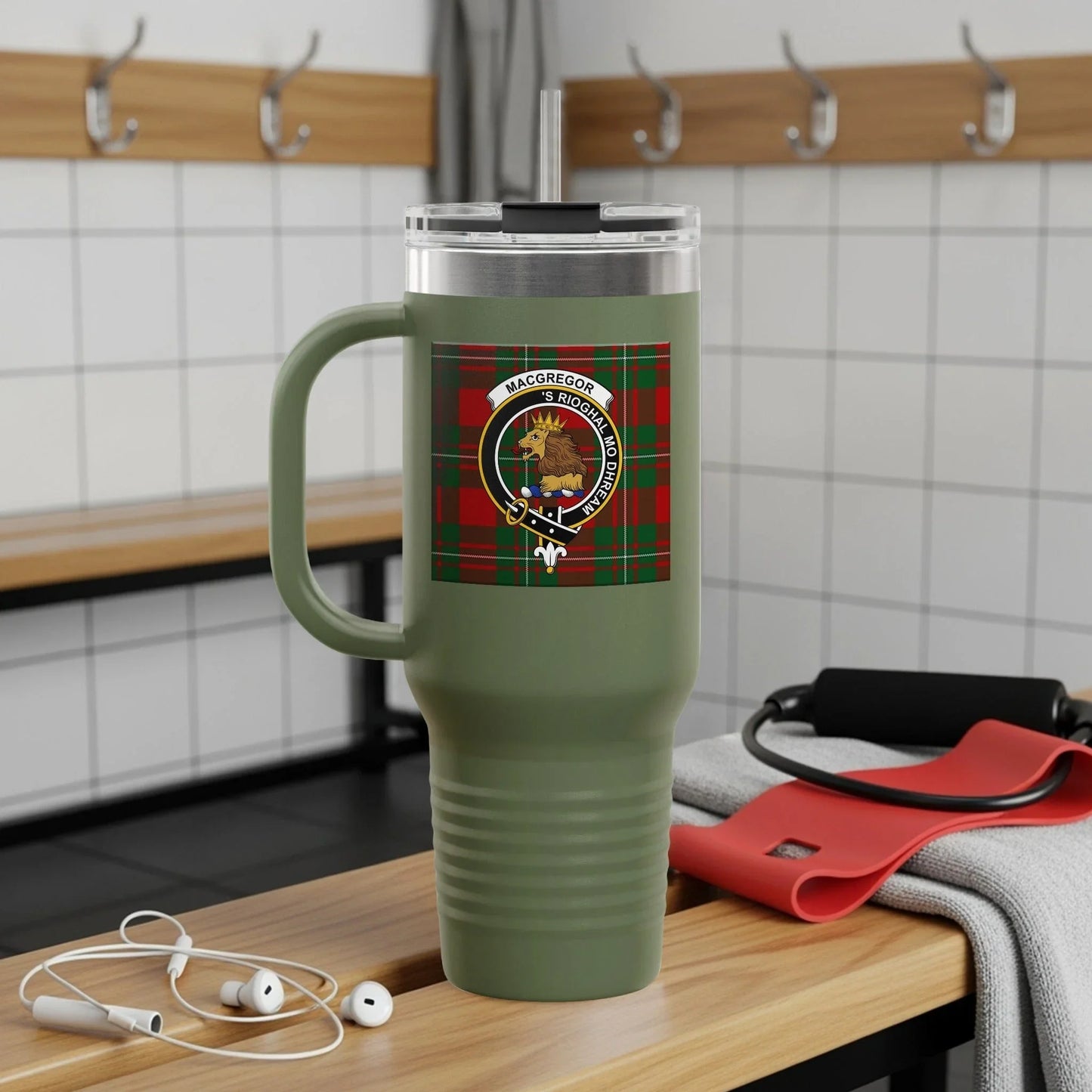 Scottish Clan Crest Green Plaid Thermal Mug product
