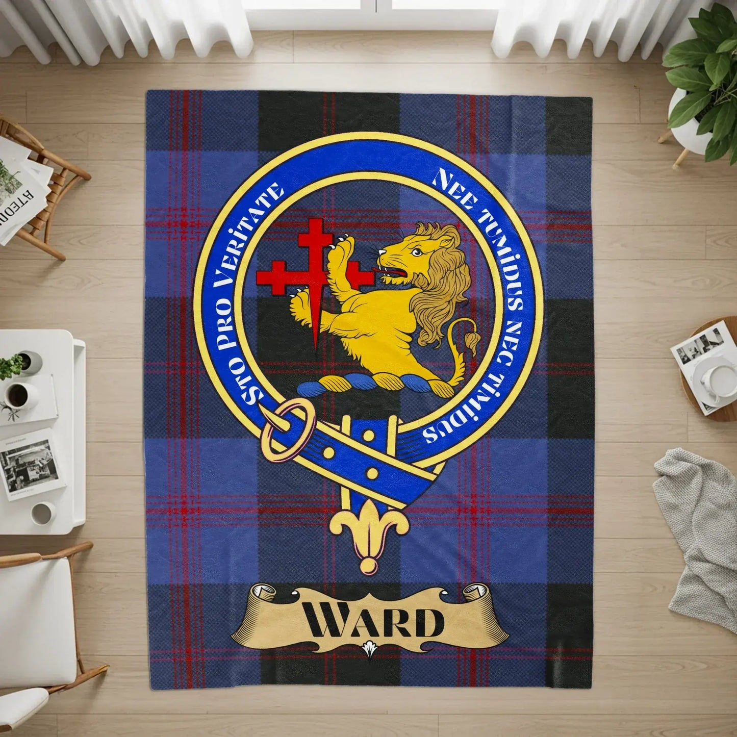 Clan Crest Lion and Cross Tartan Accent Rug product type
