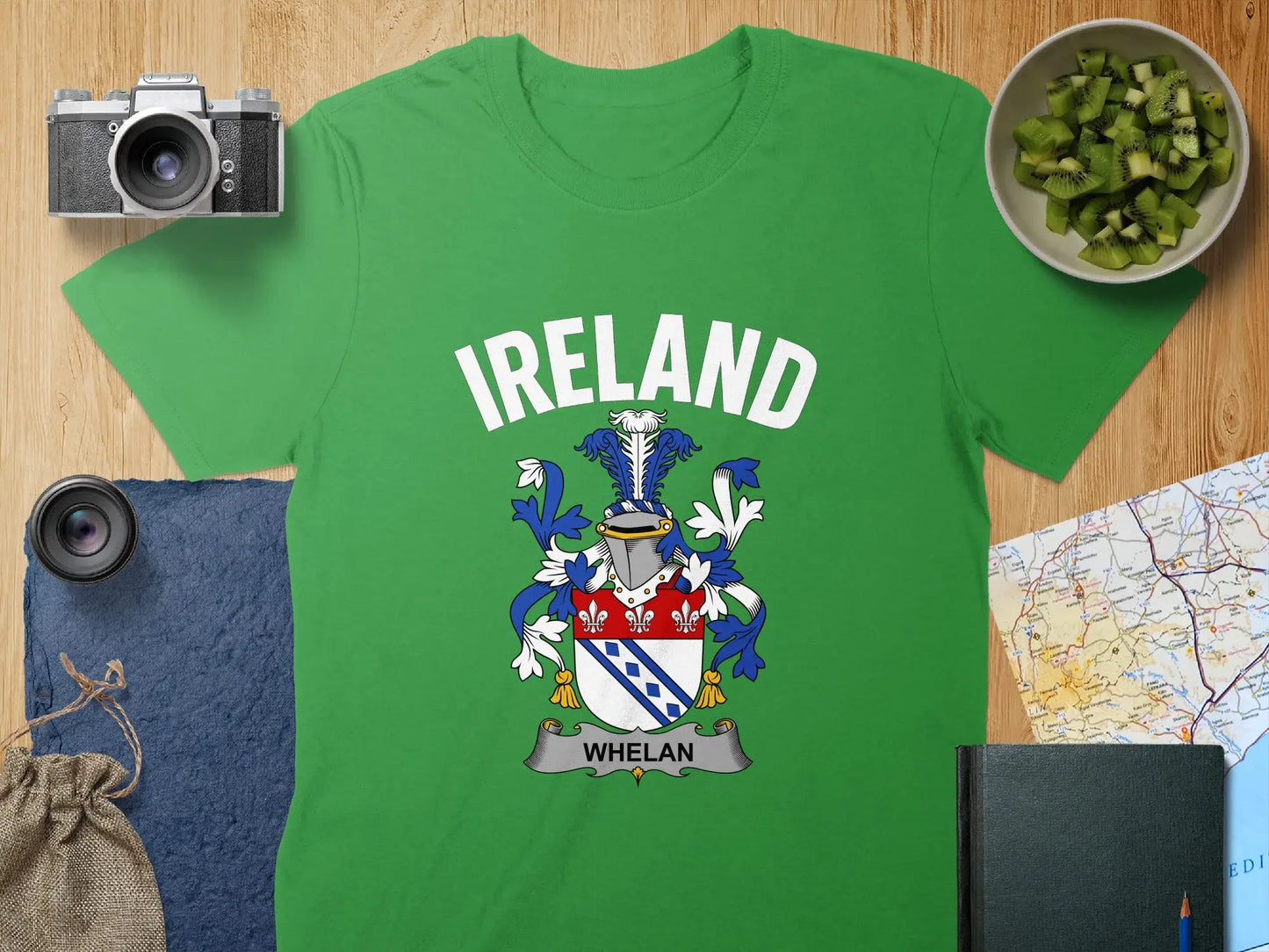 Ireland Whelan Family Crest on a Green T-Shirt