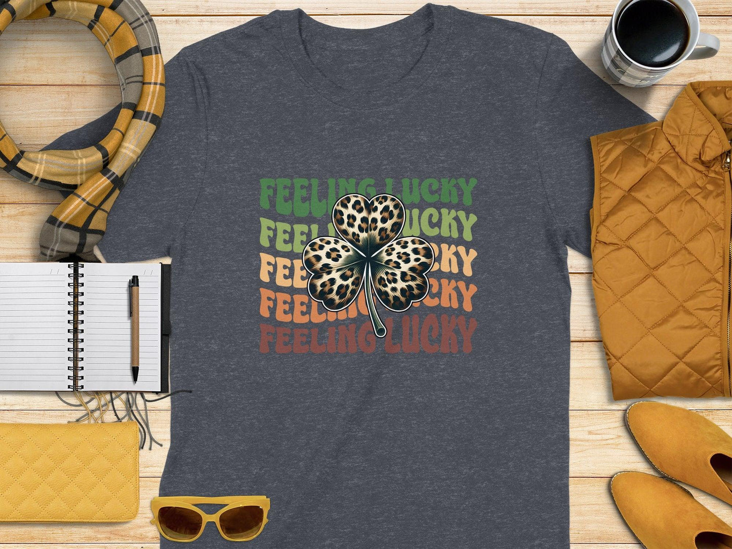 Feeling Lucky Shamrock Clover Graphic Leopard Print t-shirt - Celtic Ancestry Gifts