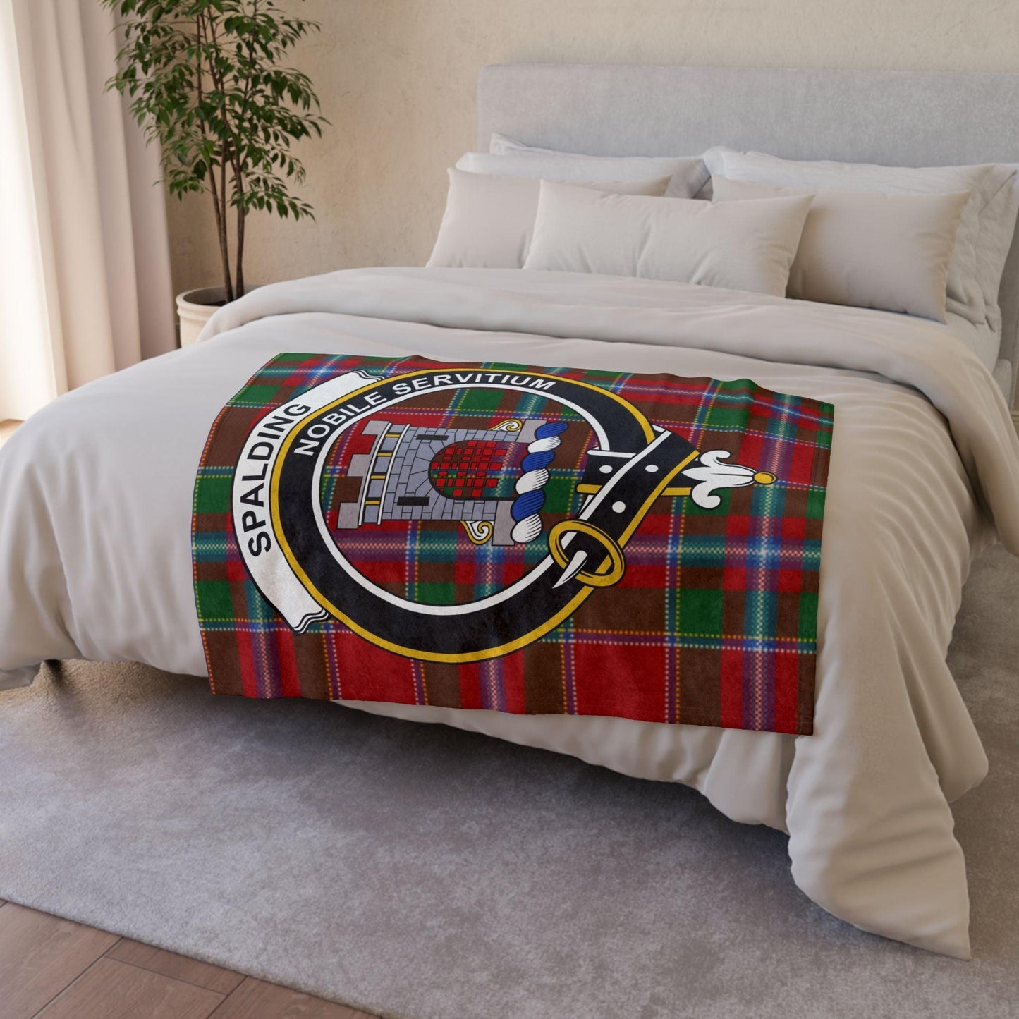 Spalding Clan Tartan Blanket – Scottish Crest Throw