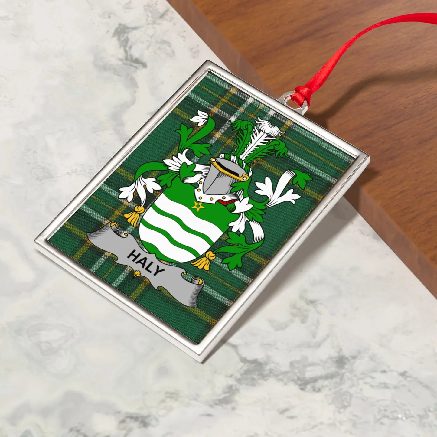 Haly Family Crest Green Plaid Hanging Ornament product