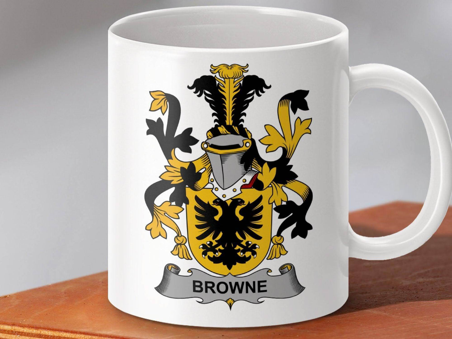 Browne Surname Irish Family Crest Heritage Design Mug - Celtic Ancestry Gifts