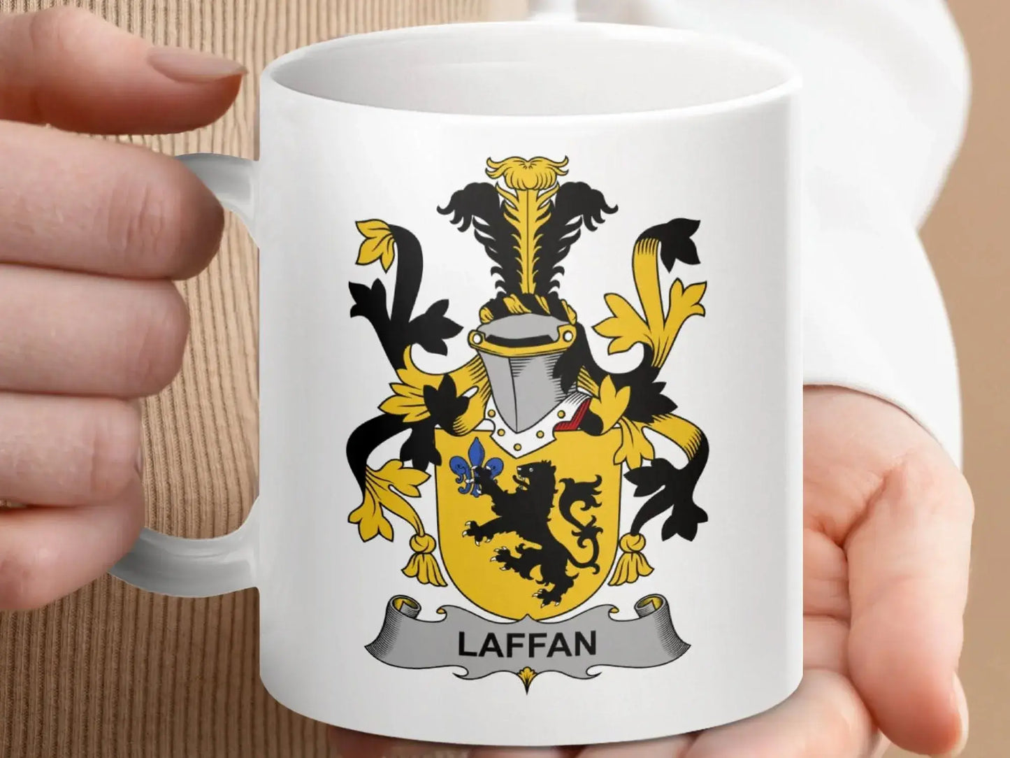 Laffan Irish Coat Arms Family Crest Surname Gift Mug - Celtic Ancestry Gifts