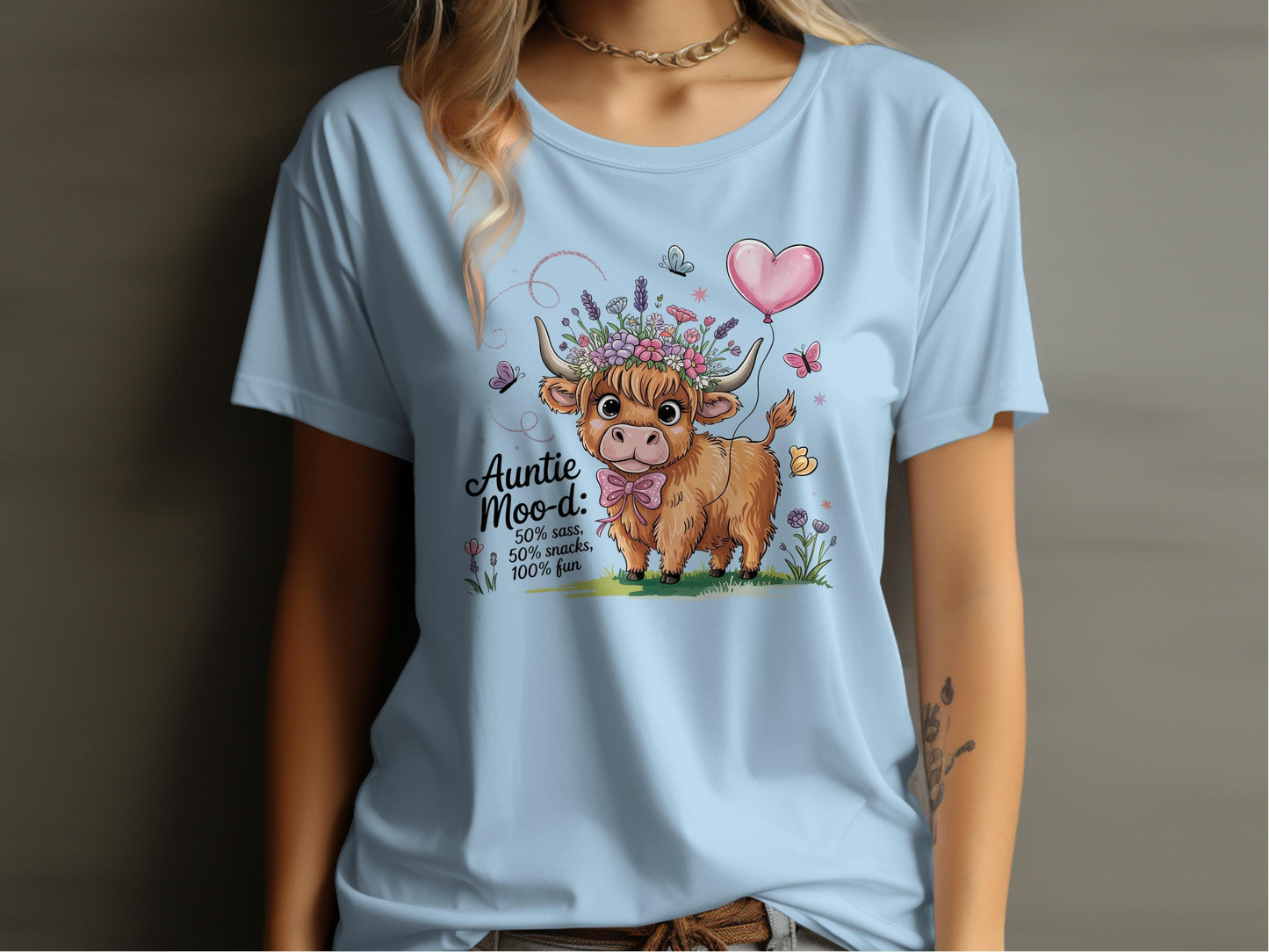 Auntie Moo-d Cute Cow Floral Graphic Tee product