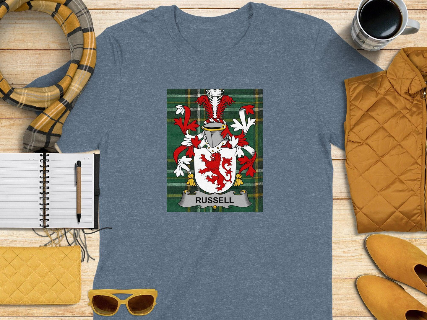 Russell Family Crest Tartan T-Shirt - Celtic Ancestry Gifts