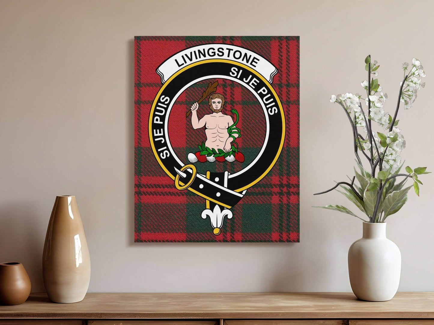 Livingstone Scottish Tartan Crest Canvas - Celtic Ancestry Gifts