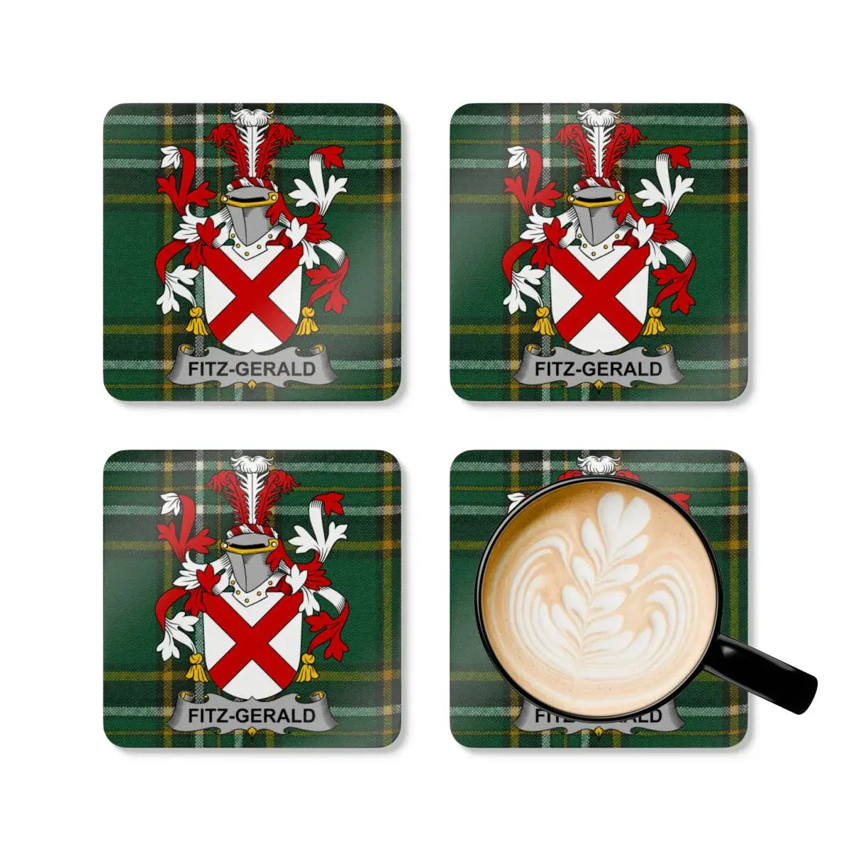 Fitz-Gerald Family Crest Green Tartan Coaster Set product