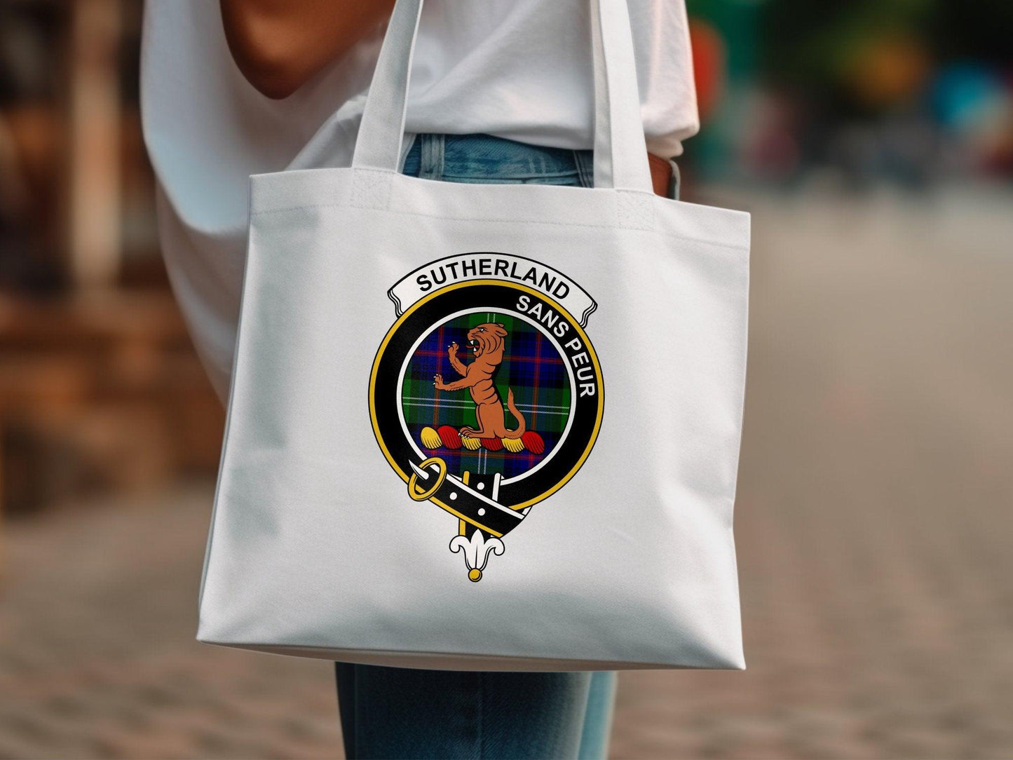 Sutherland Scottish Clan Crest Tartan Tote Bags - Celtic Ancestry Gifts