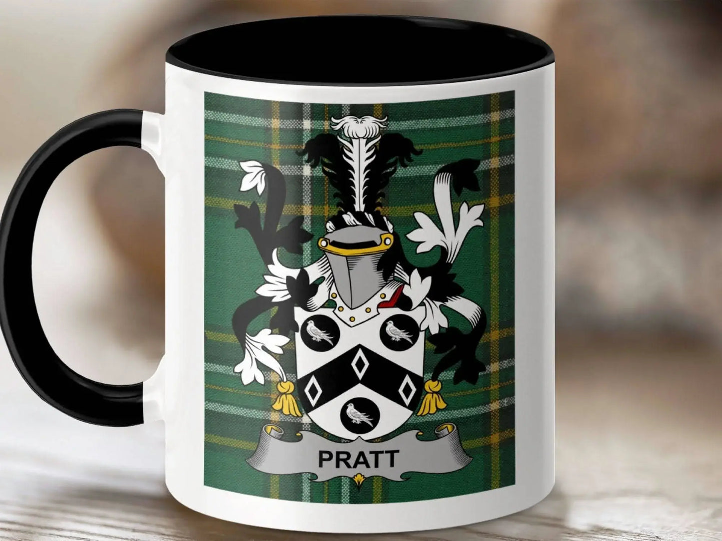 Pratt Surname Family Crest Irish Tartan Mug - Celtic Ancestry Gifts