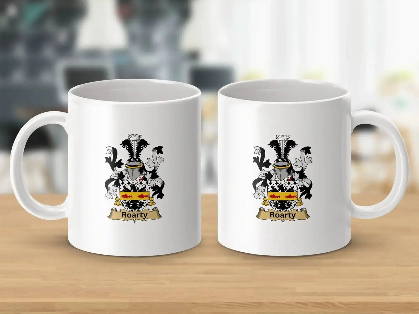 Roarty Family Heraldic Coat of Arms Crest Mug - Celtic Ancestry Gifts