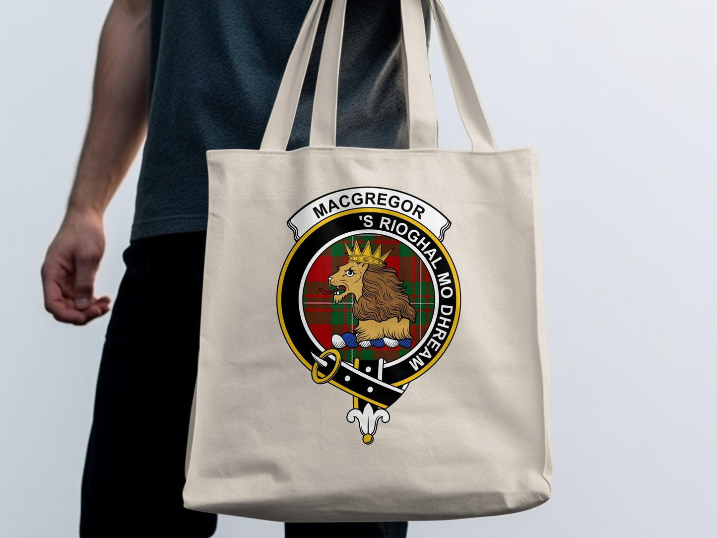 MacGregor Clan Lion Crest Tote Bag, Scottish Heritage Canvas Shopper, Durable Reusable Grocery Bag