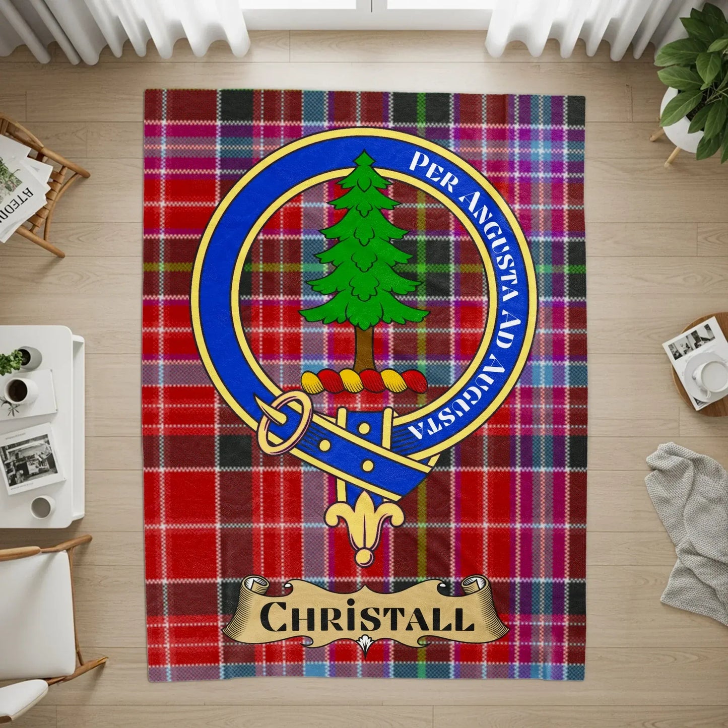 Clan Crest Tartan Rug Featuring Family Name Product Type