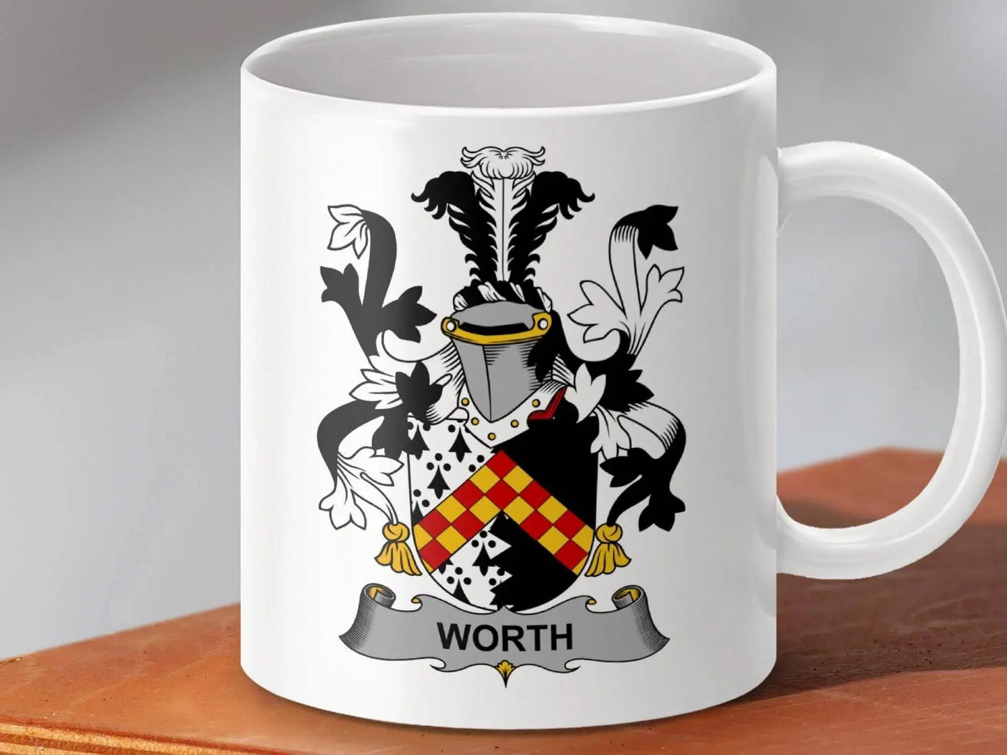 Worth Family Crest Heraldic Design Mug - Celtic Ancestry Gifts