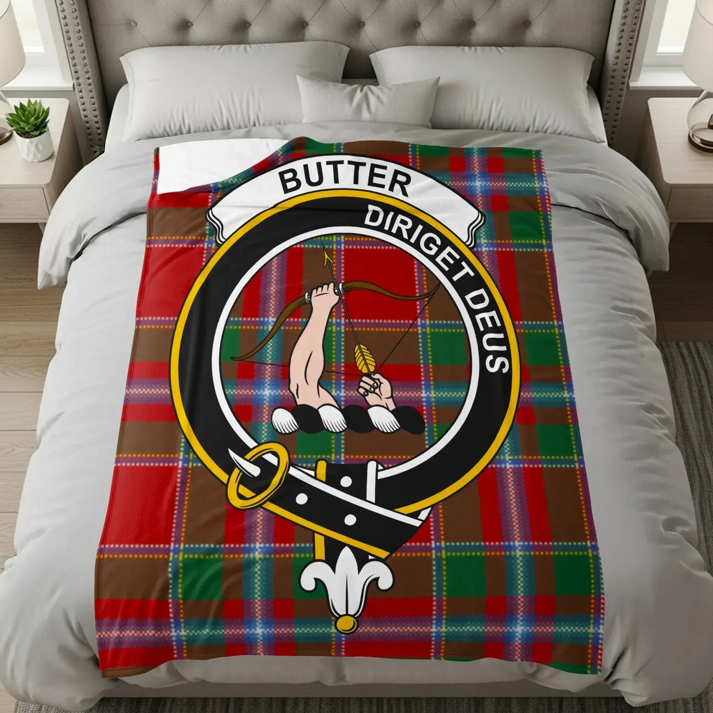 Tartan Throw Blanket with Crest Design product type