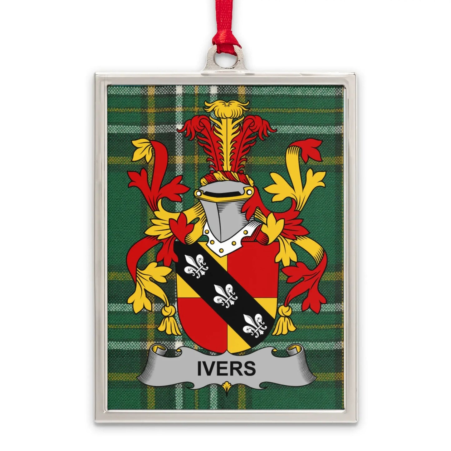 Ivers Family Crest Plaid Background Ornament product