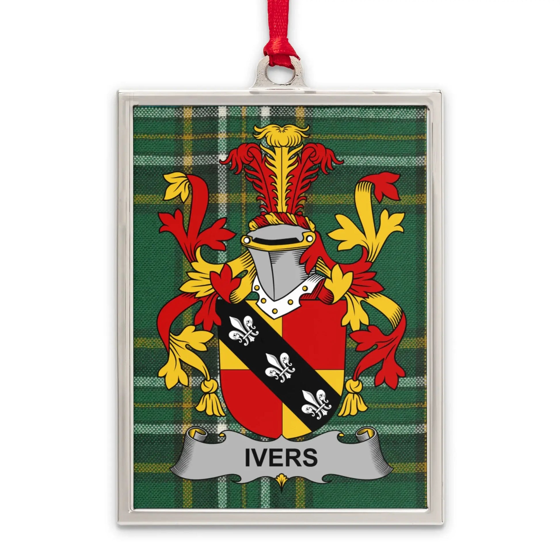 Ivers Family Crest Plaid Background Ornament product