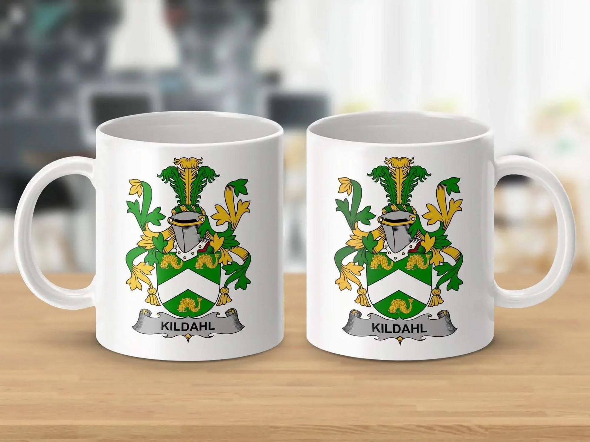 Kildahl Irish Surname Family Crest Coat of Arms Image Mug - Celtic Ancestry Gifts