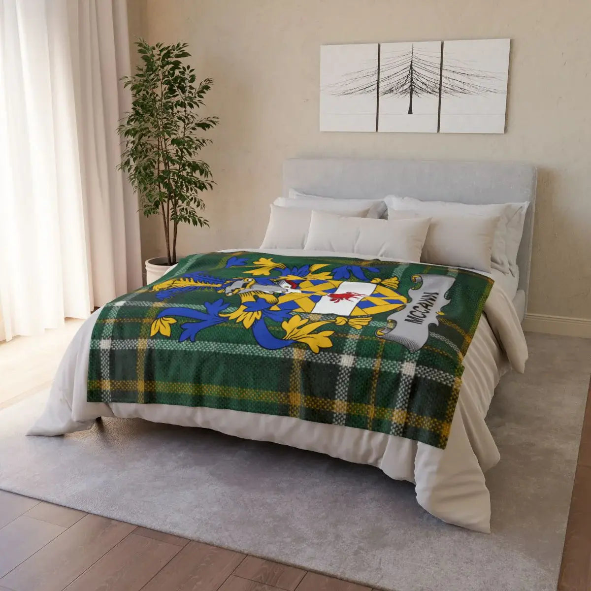 Green Plaid and Coat of Arms Design Bedding Product