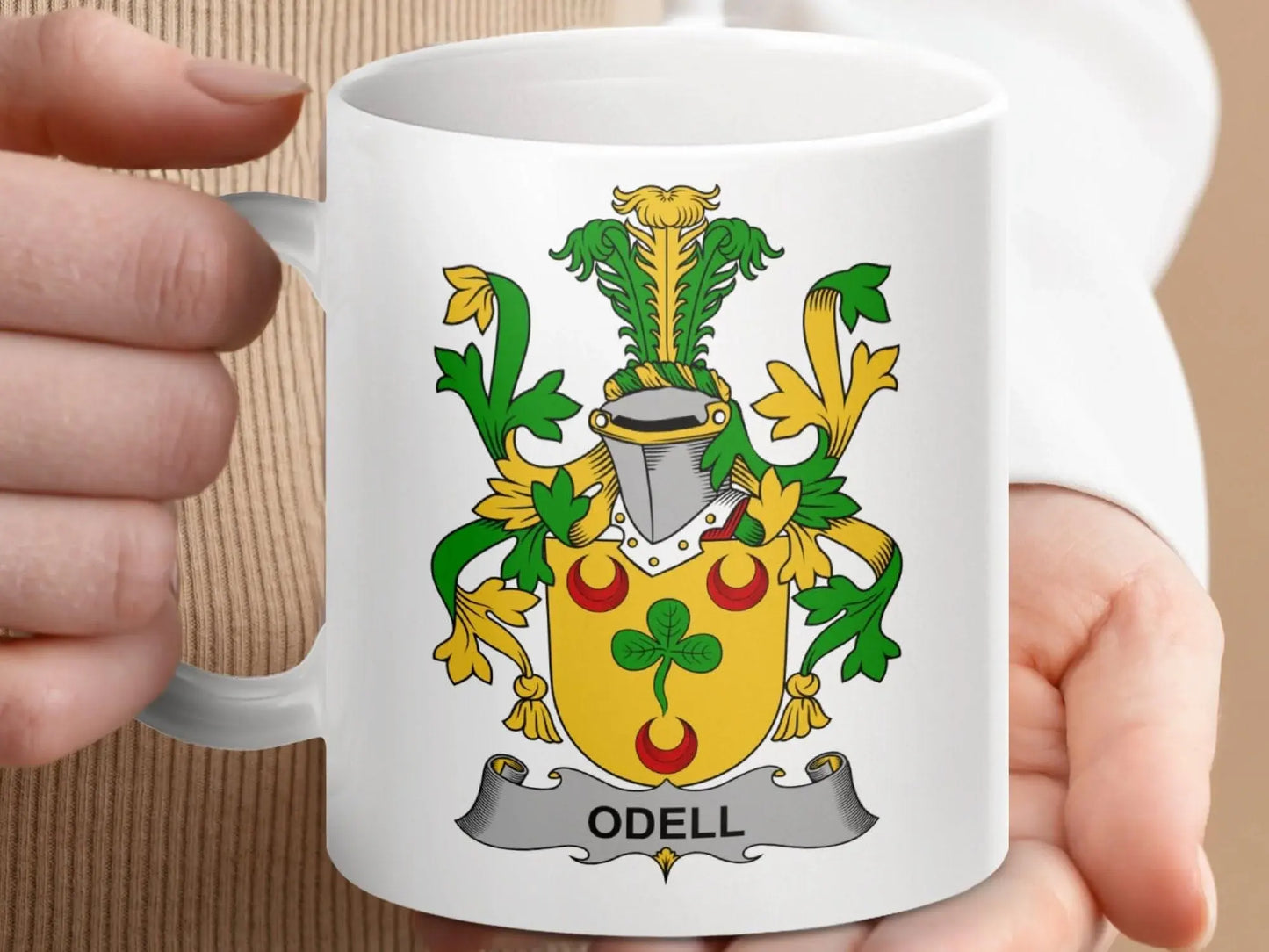 Odell Family Crest Shield Emblem Coat of Arms Mug - Celtic Ancestry Gifts