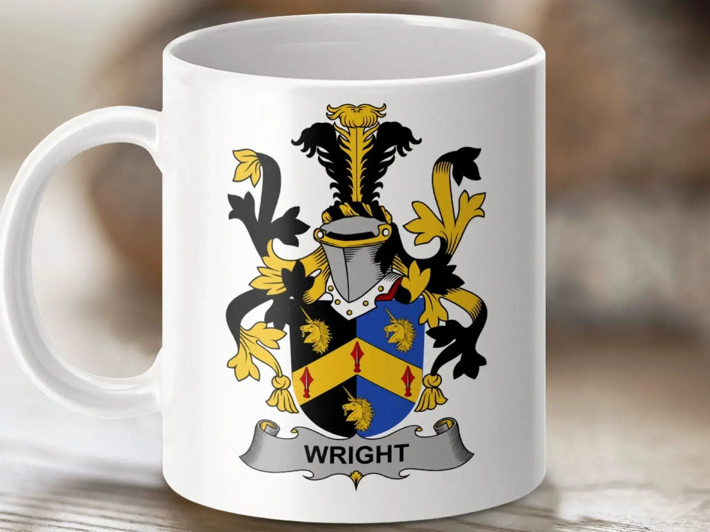 Wright Family Historical Coat of Arms Crest Mug - Celtic Ancestry Gifts