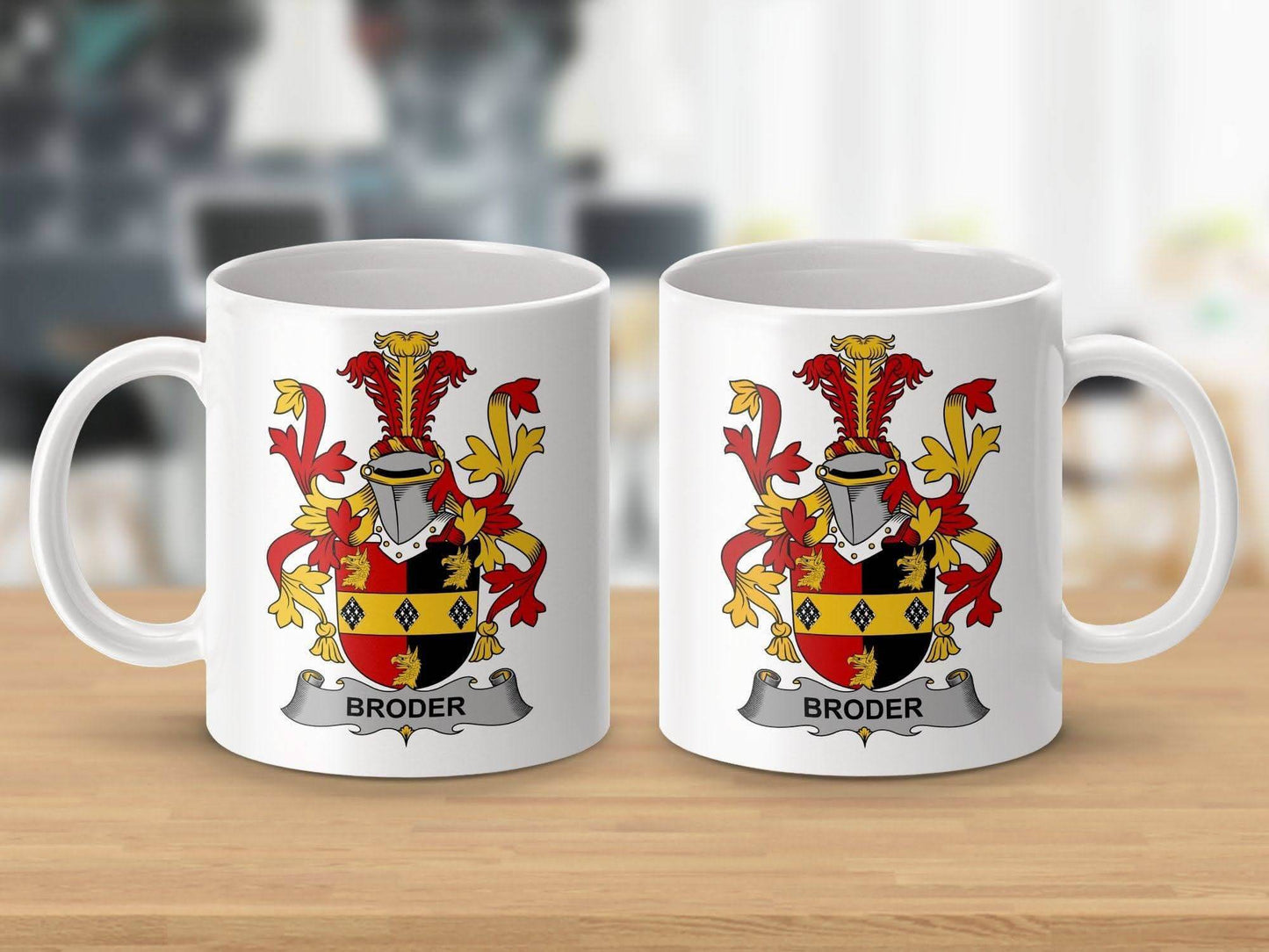 Broder Surname Irish Family Crest Design Printed Mug - Celtic Ancestry Gifts