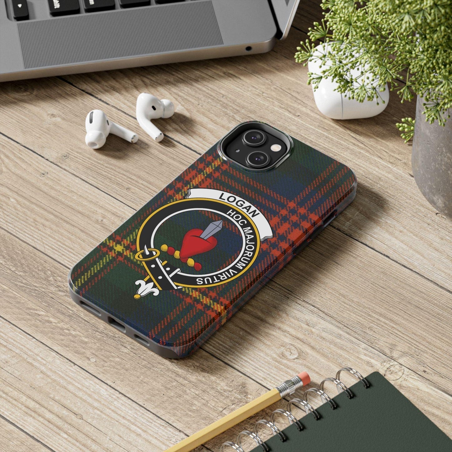 Logan Scottish Clan Crest Tartan Background Cell Phone Case - Celtic Ancestry Gifts