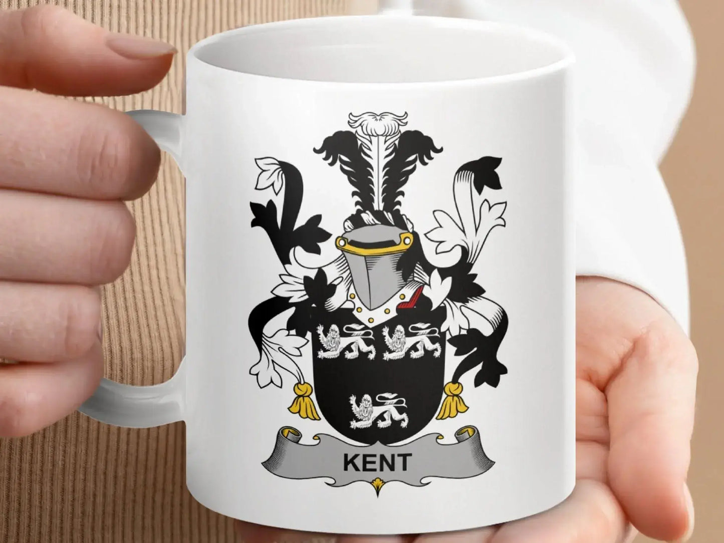Kent Surname Family Lions Crest Unique Design Mug - Celtic Ancestry Gifts