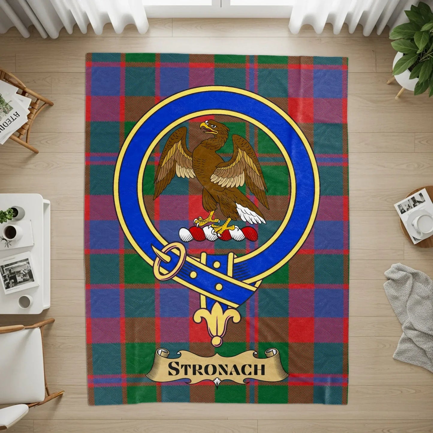 Scottish Stronach Tartan Eagle Clan Crest Rug product