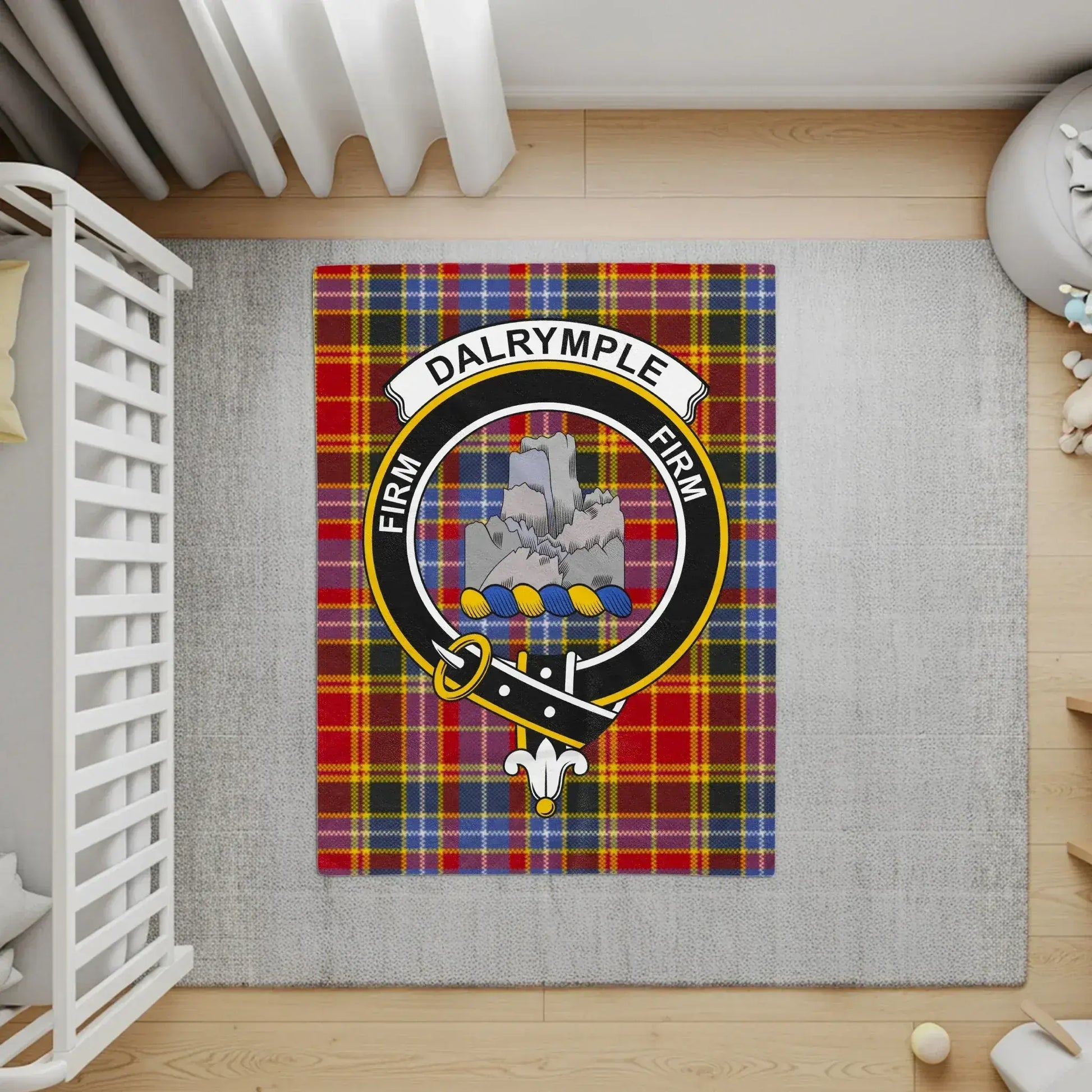 Dalrymple Firm Scottish Tartan Clan Crest Rug product type