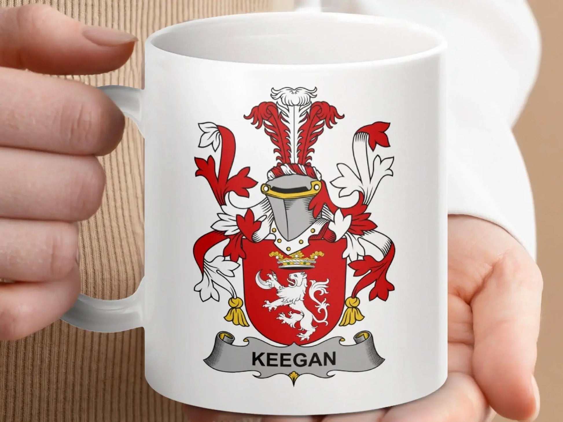 Keegan Irish Family Crest Surname Coat of Arms Mug - Celtic Ancestry Gifts