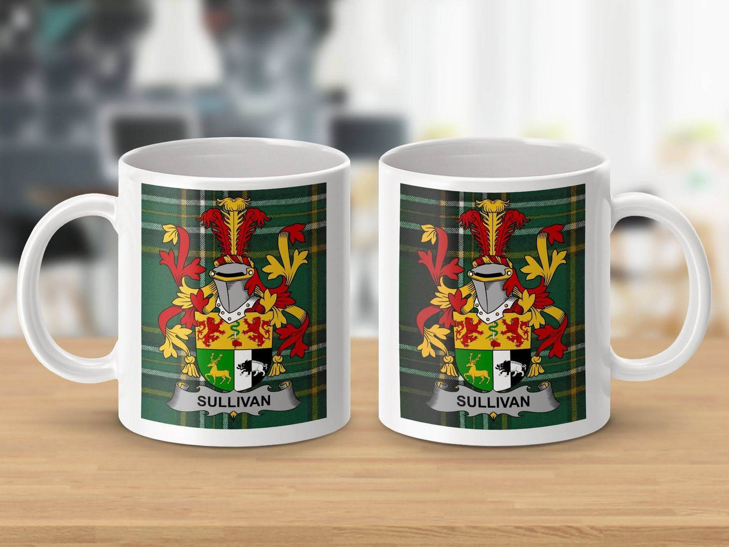 Sullivan Surname Family Crest Irish Tartan Mug - Celtic Ancestry Gifts
