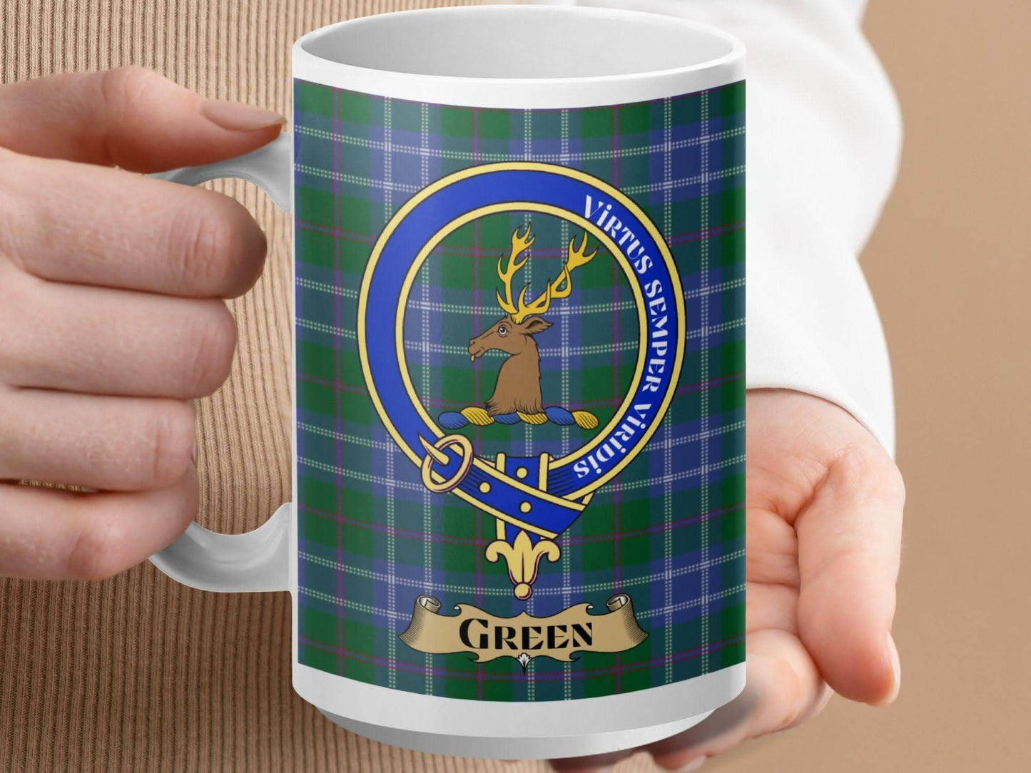 Green Plaid Courage Deer Crest White Mug product