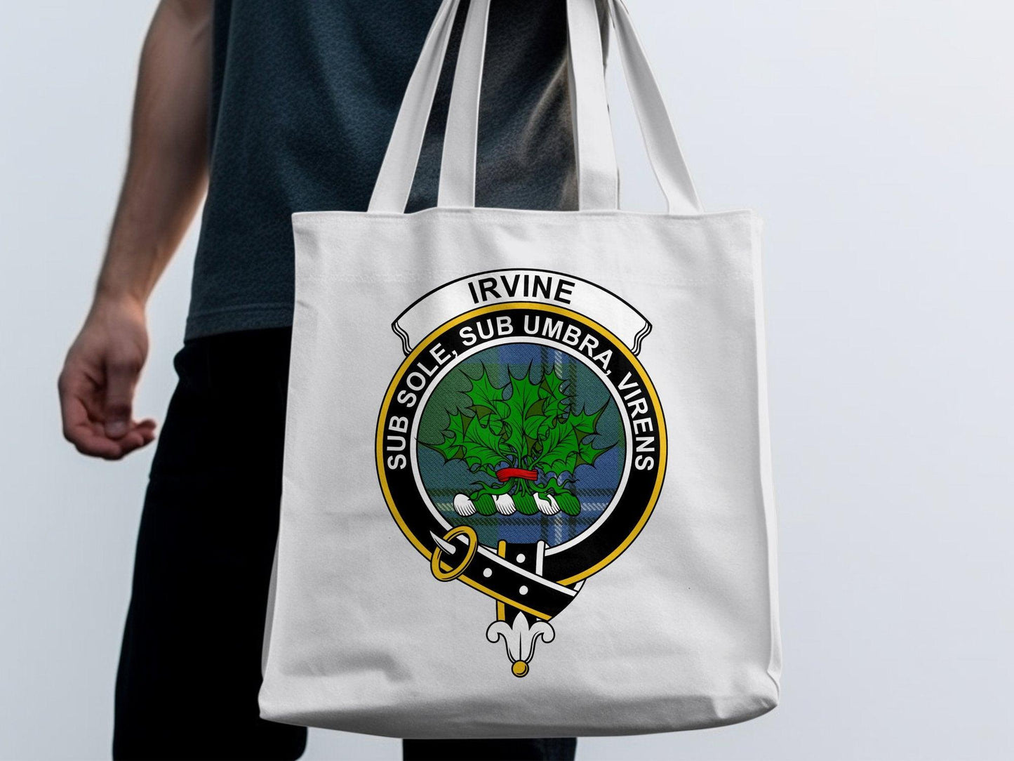 Irvine Scottish Clan Crest Tartan Tote Bags - Celtic Ancestry Gifts