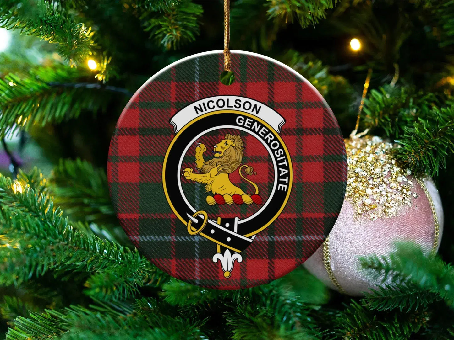 Red Tartan Crest Ornament with Lion Decoration product