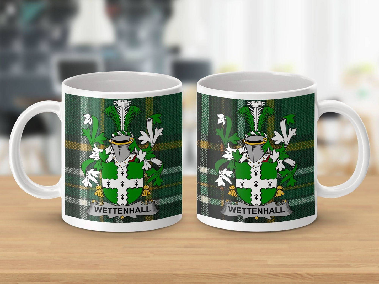 Wettenhall Surname Family Crest Irish Tartan Mug - Celtic Ancestry Gifts
