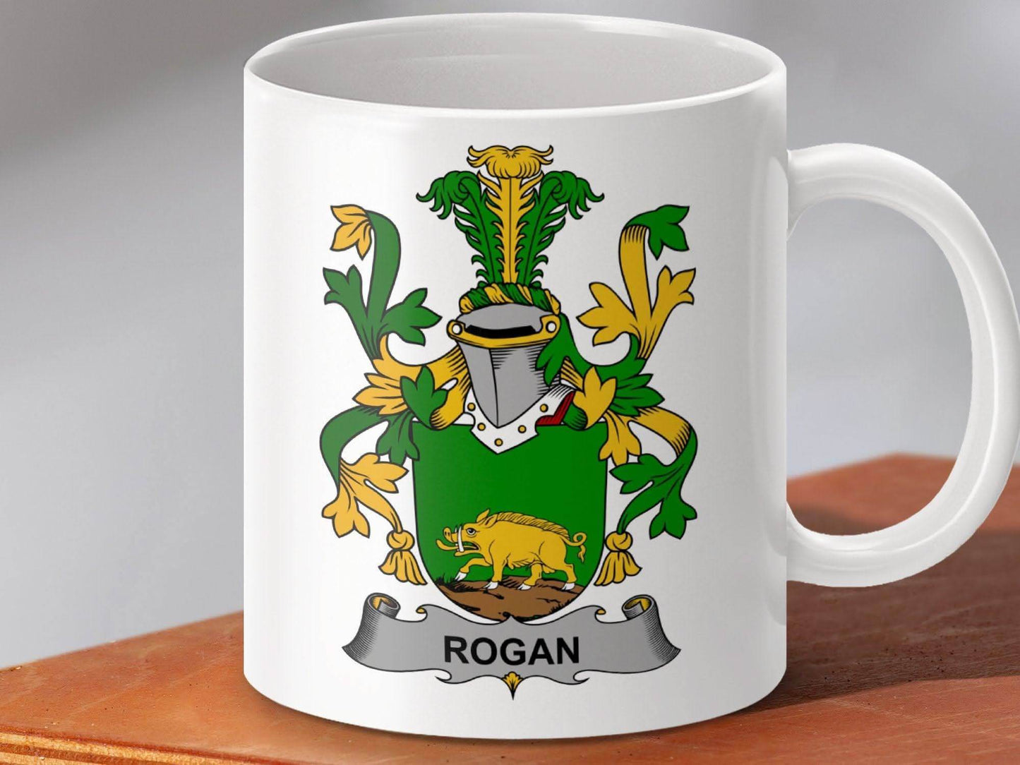 Rogan Family Crest Emblem Irish Clan Heritage Mug - Celtic Ancestry Gifts