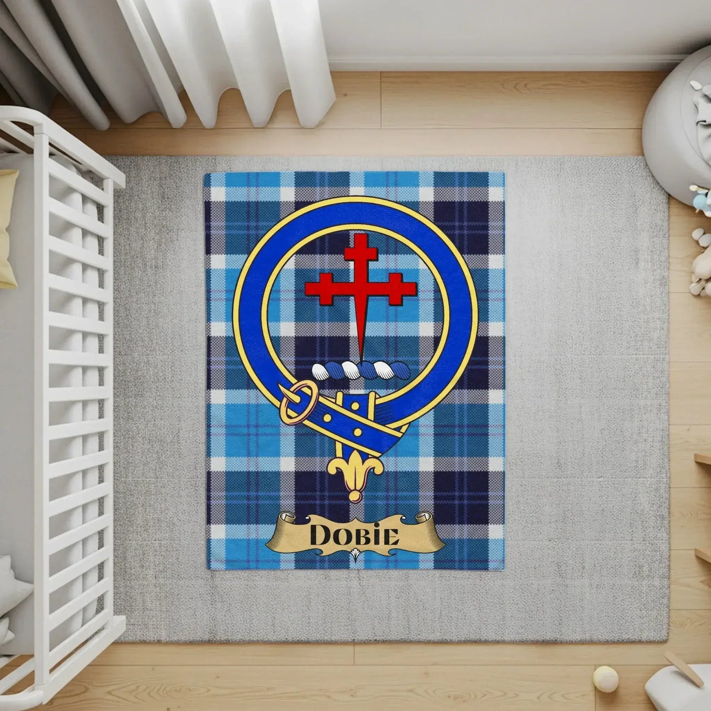 Blue Tartan Patterned Dobie Crest Traditional Rug product