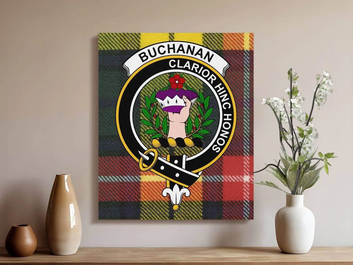 Buchanan Clan Crest Claror Hinc Honos Canvas - Celtic Ancestry Gifts