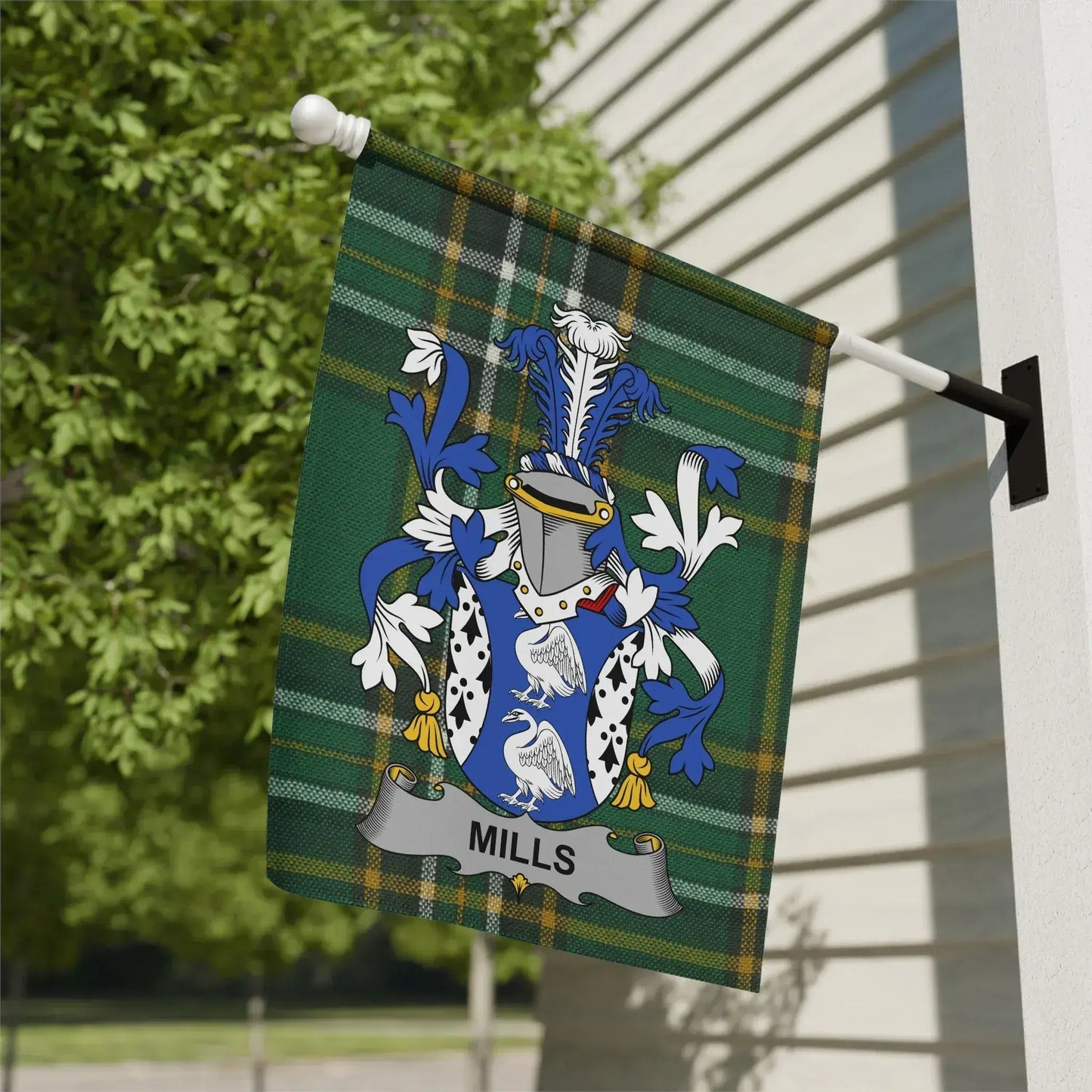 Personalized Family Crest Green Plaid Flag product