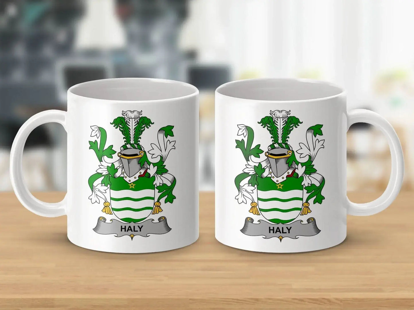 Haly Surname Irish Family Crest Coat Of Arms Design Mug - Celtic Ancestry Gifts