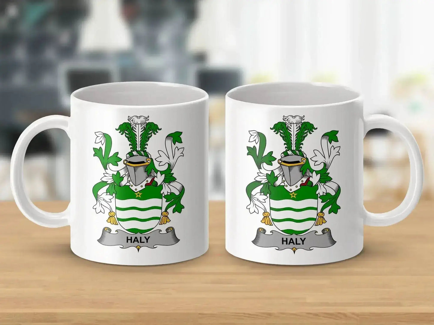 Haly Surname Irish Family Crest Coat Of Arms Design Mug - Celtic Ancestry Gifts