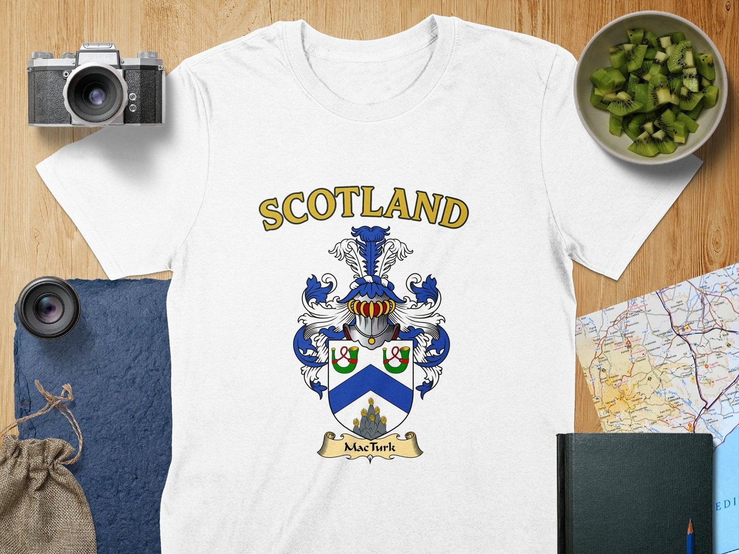Scotland Mac Turk Crest Design on White T-Shirt product type
