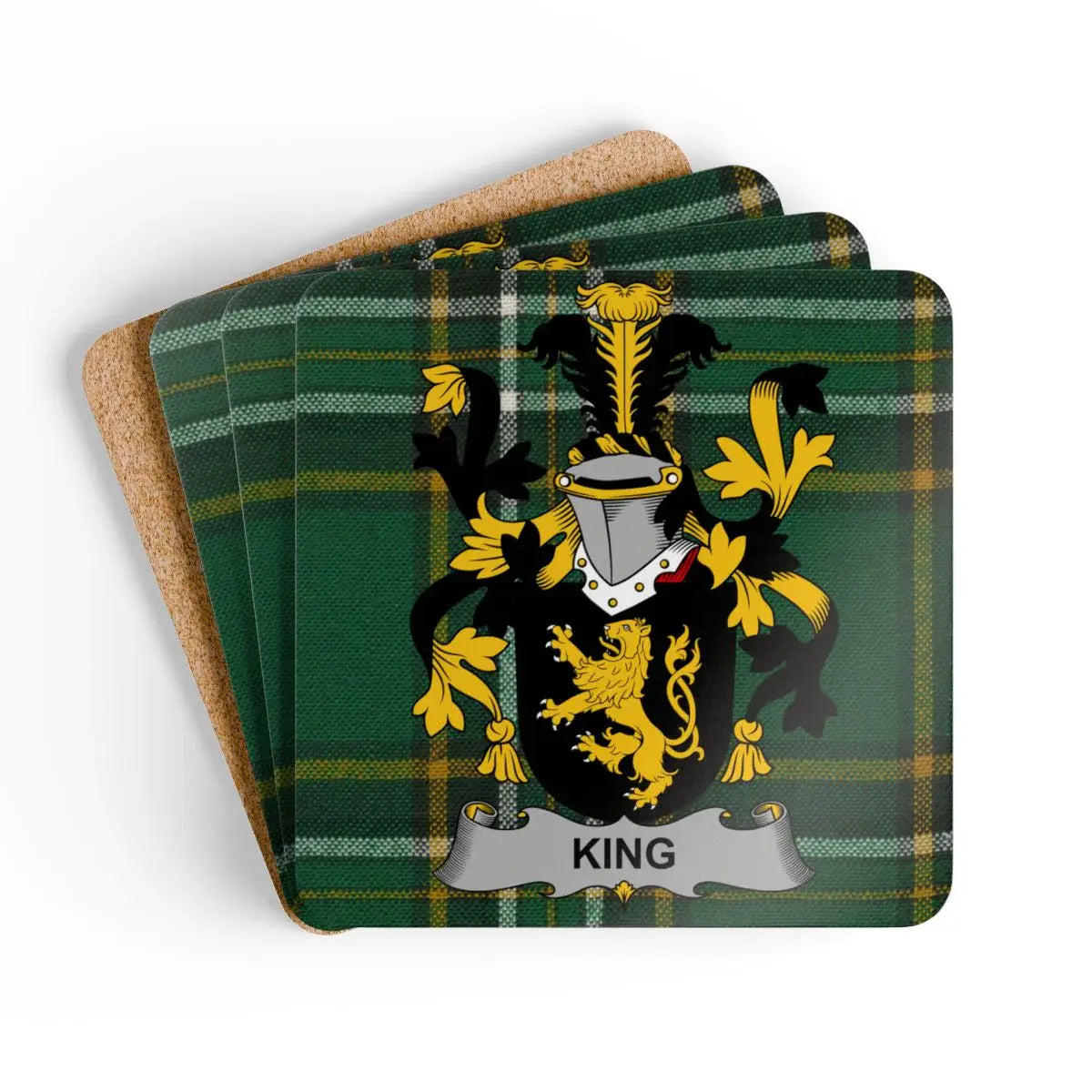 King Family Crest Plaid Square Wooden Coasters product